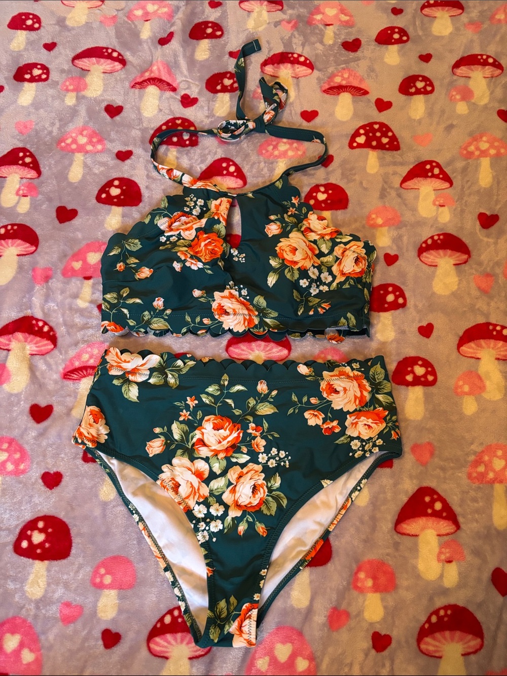 Blue Floral High-Waist Bikini Set